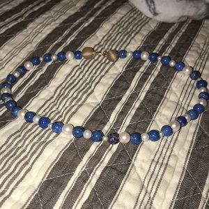 Beaded Pearl and Lapis Necklace